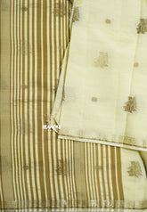 Ivory Cream - Raaga - Semi Tussar and Tiny Border with Floral and Buttas - Best for Gifting